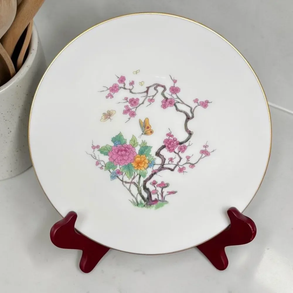Lenox Ming Coupe Luncheon Plates Set 4 Floral Butterfly Gold Rim 9” USA X-300